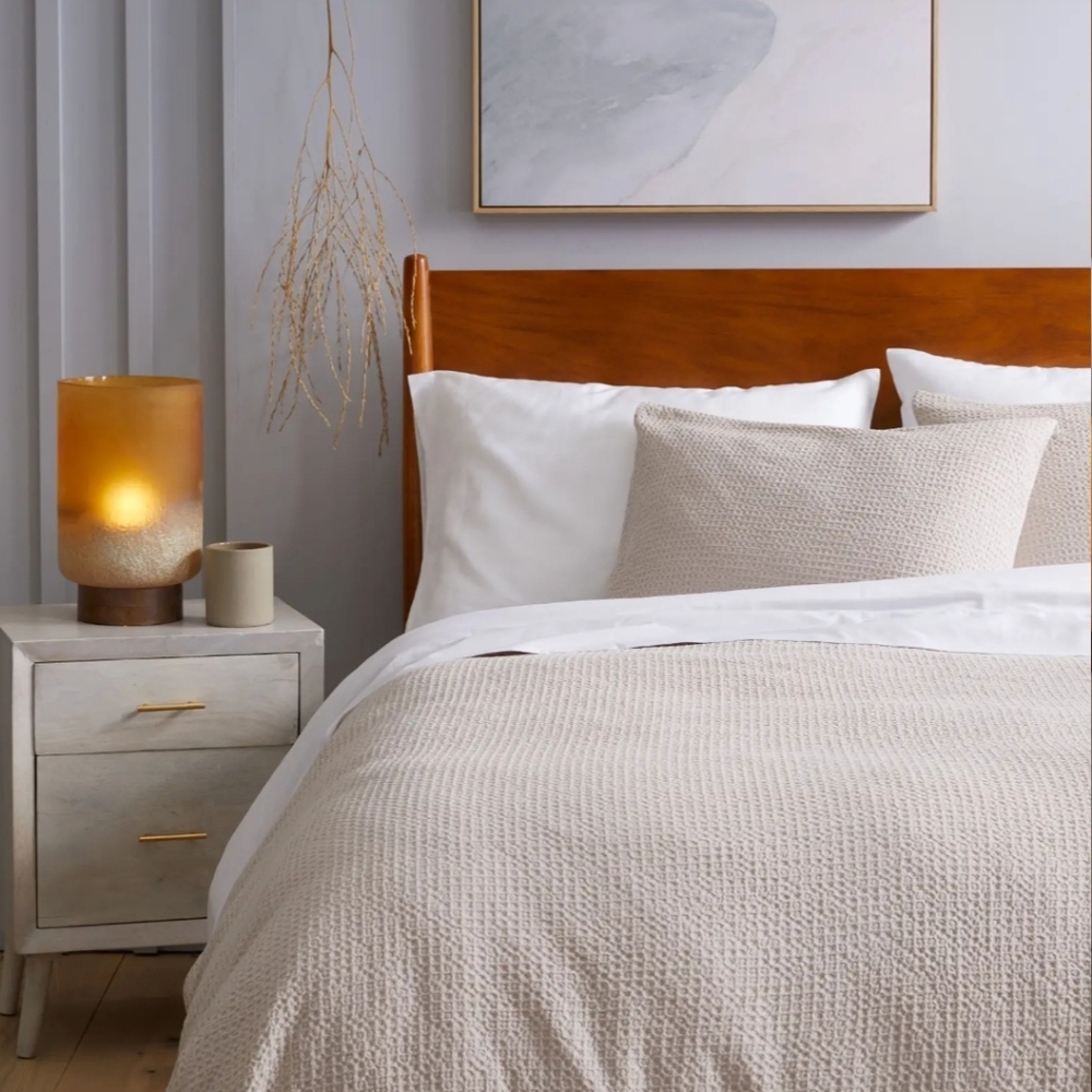 Quince 100% Organic Cotton Waffle Sand Duvet Cover! King/ Cal King  (783) - Picture 3 of 12